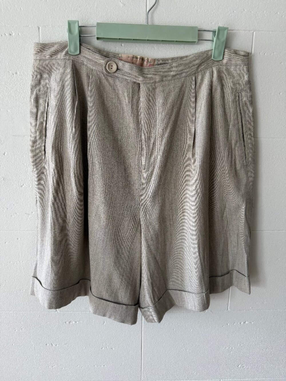 Vintage 90s Beige Long Tailored Trouser Shorts | Classic Capsule | Large